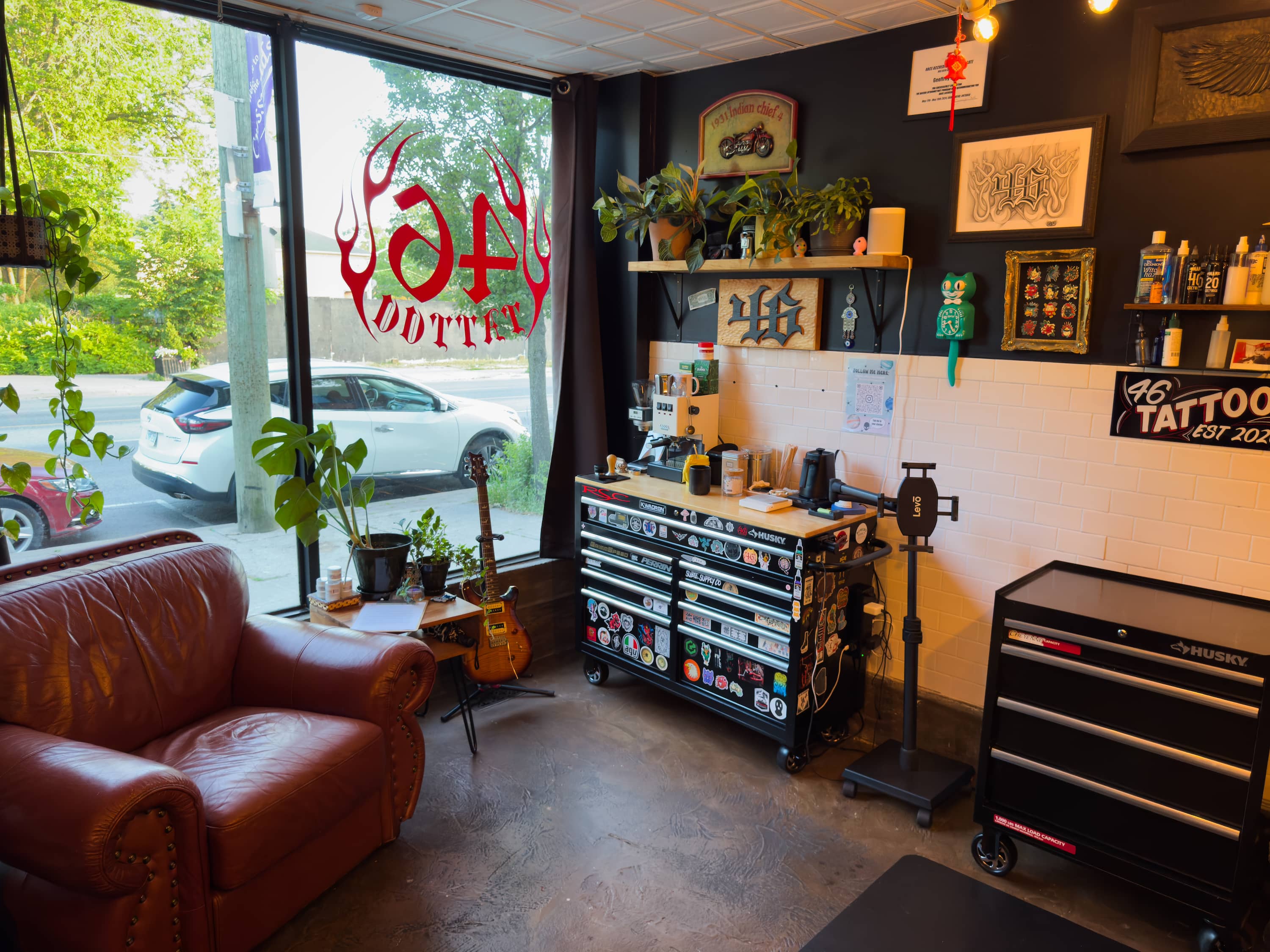 Interior of 46 Tattoo studio on Danforth Avenue in Toronto