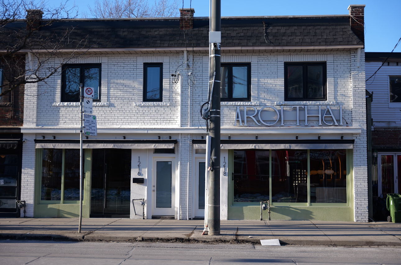 Exterior of Aroi Thai at 1216 Queen Street East in Leslieville