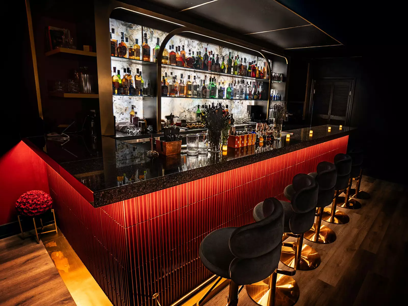 Bitters & Bloom Little Italy speakeasy interior photography from Foodism CA