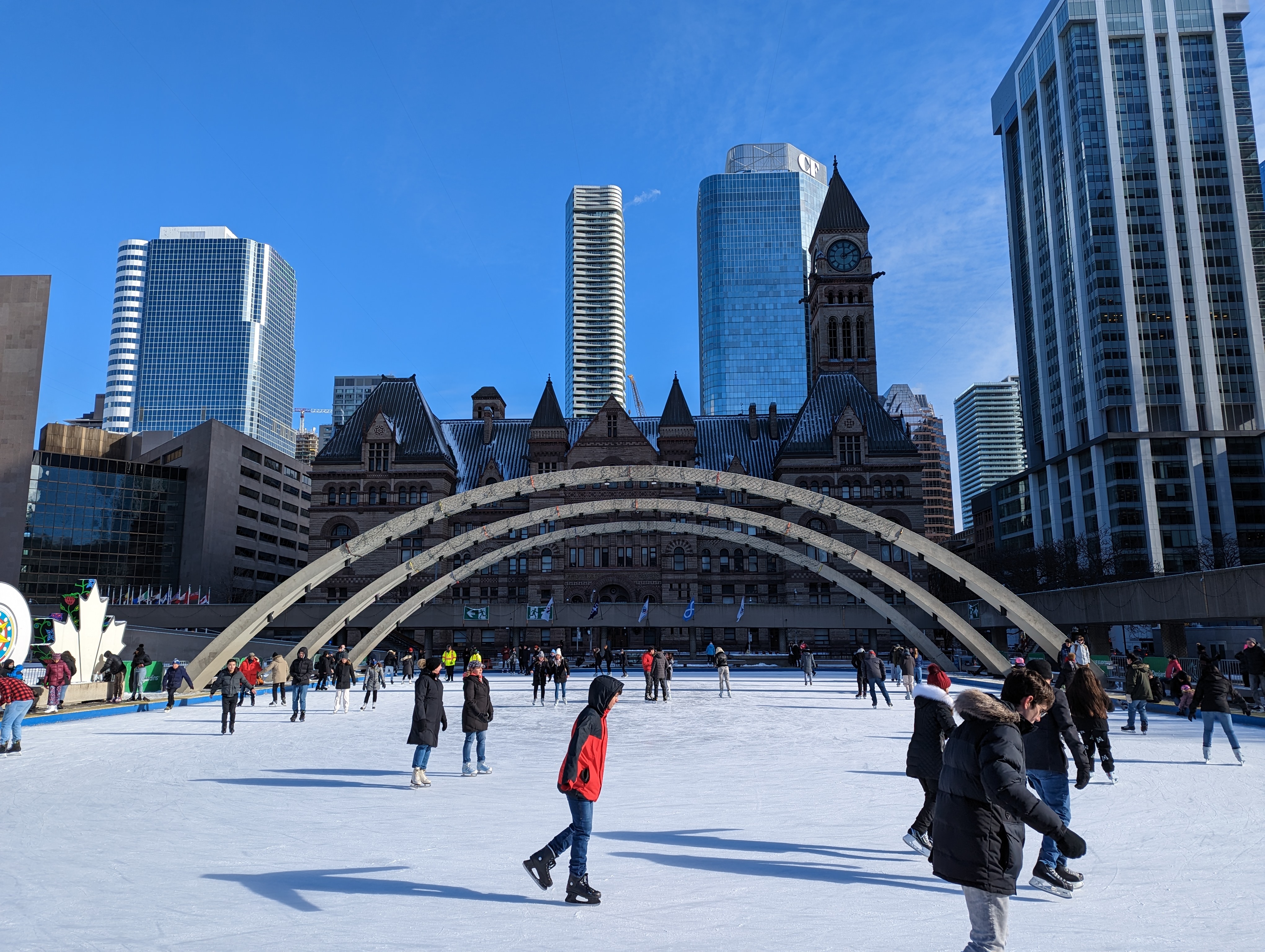 Ice rink at Nathan Phillips Square in front of Toronto City Hall