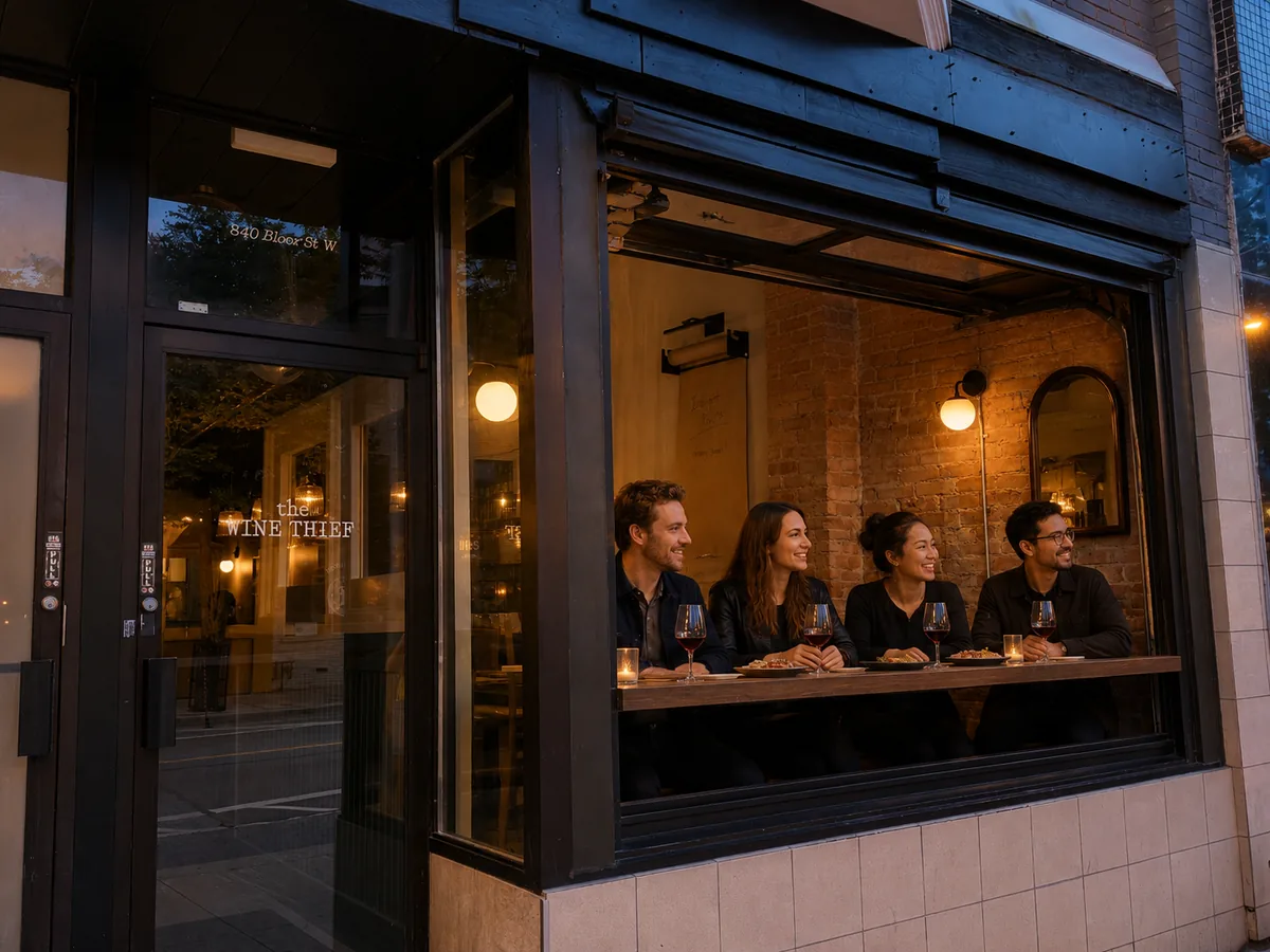 The Wine Thief room with garage door open from thewinethief.ca