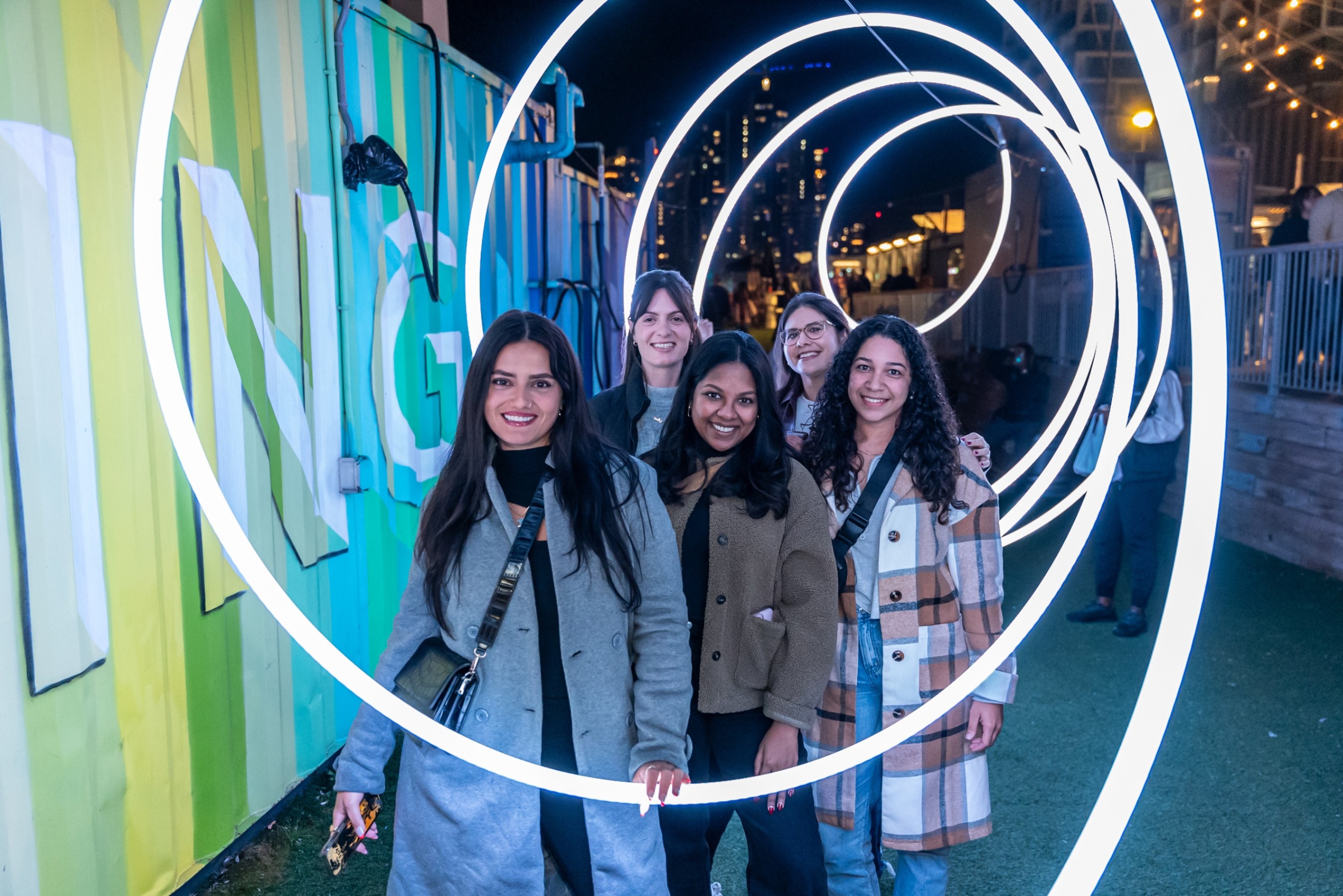 Nighttime art installations at STACKT market in Toronto