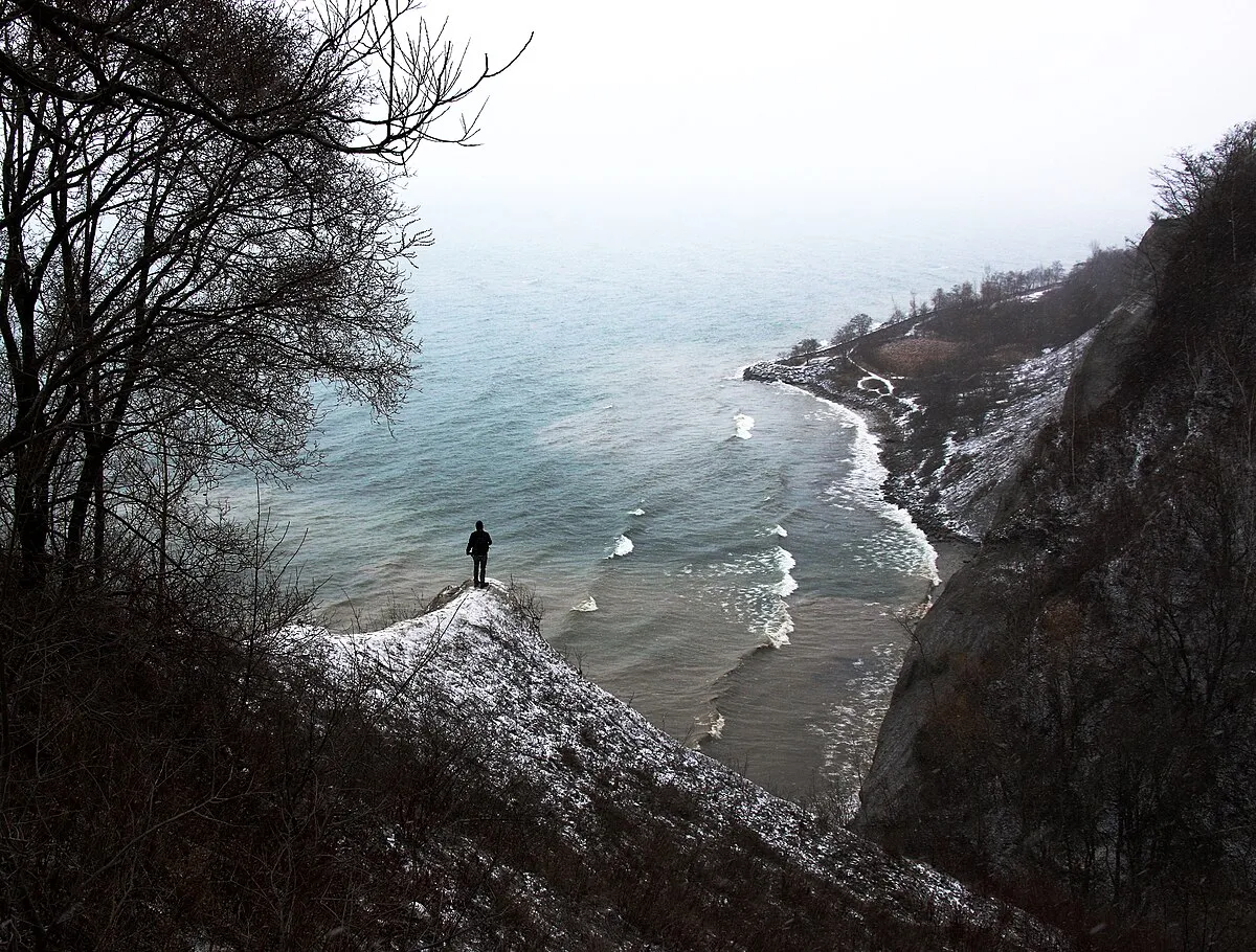 The dramatic Scarborough Bluffs cliffs rising above Lake Ontario