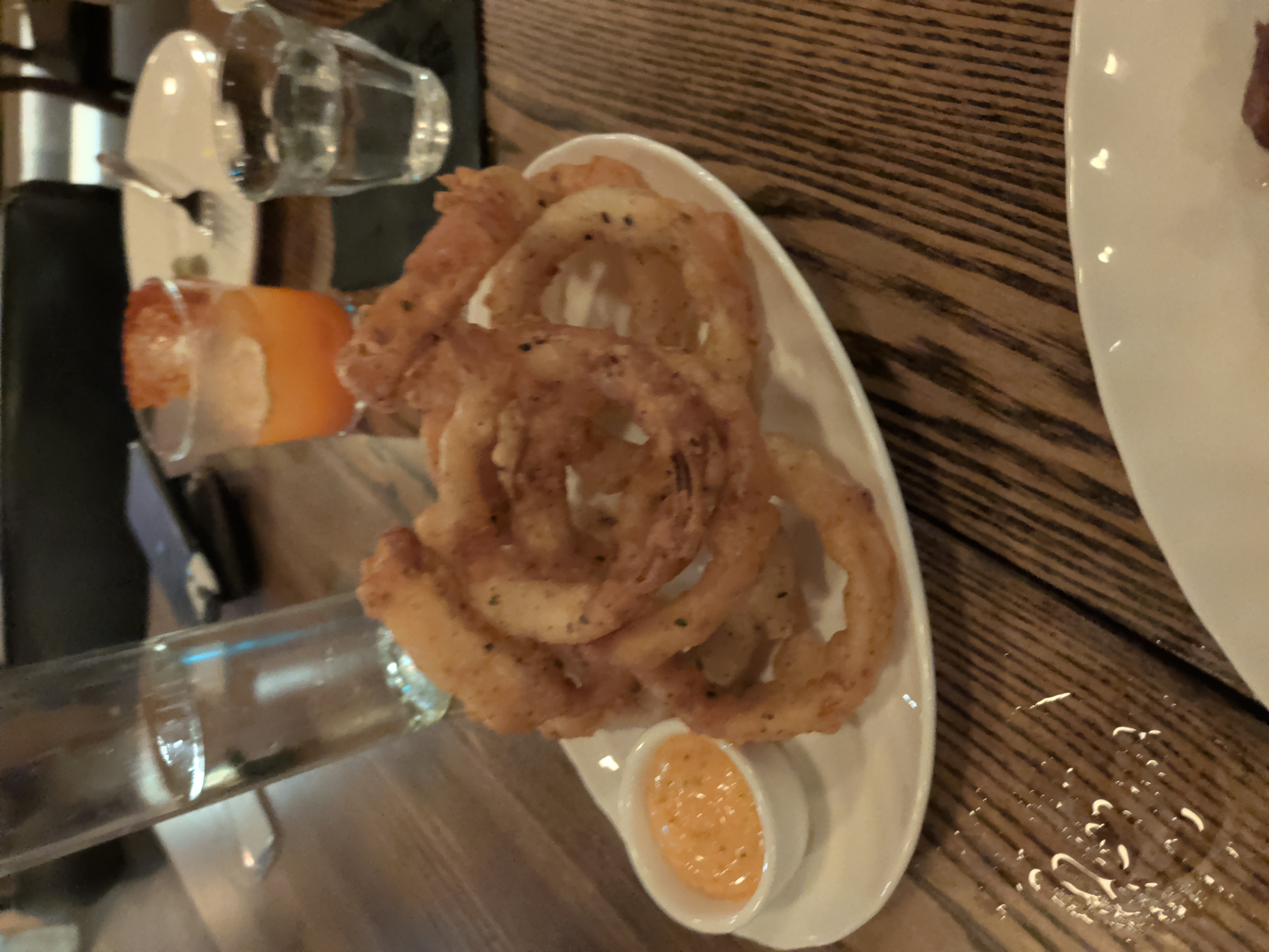 Everything Bagel onion rings with a creamy dip